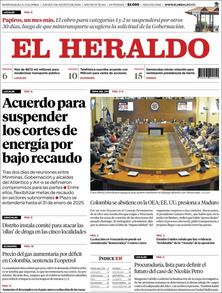 Portada de El Heraldo (Colombia)