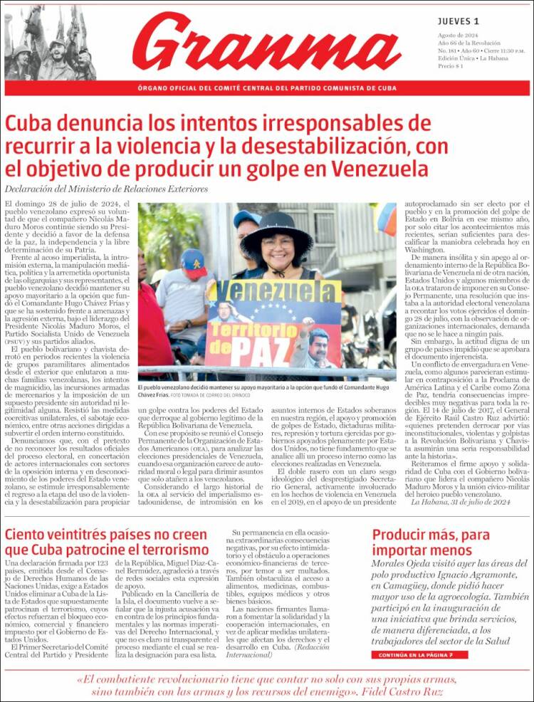 Portada de Granma (Cuba)