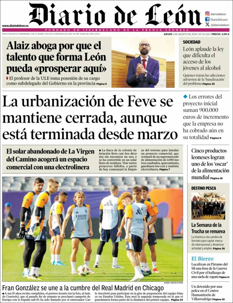 Portada de Diario de León (España)