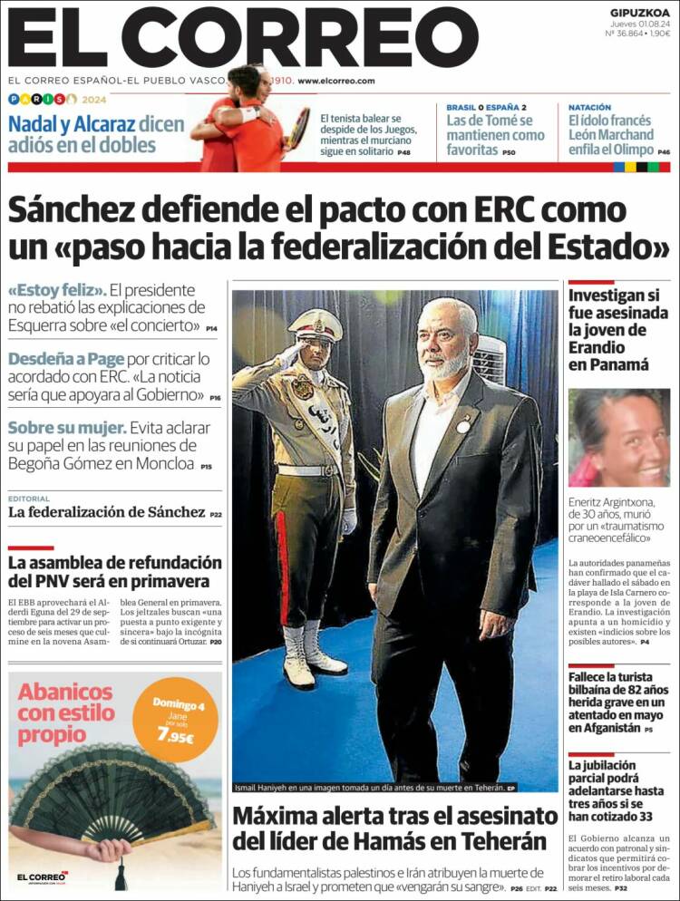 Portada de El Correo - Guipuzcoa (España)
