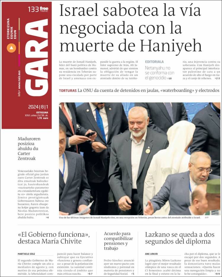 Portada de Gara (España)