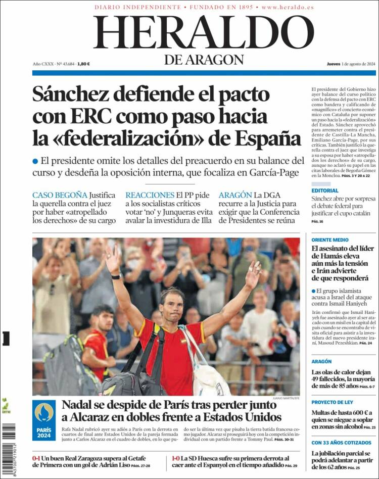 Portada de Heraldo de Aragón (España)
