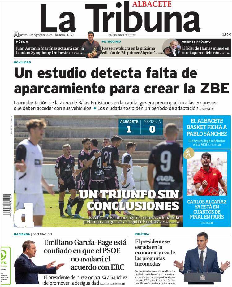 Portada de La Tribuna de Albacete (España)