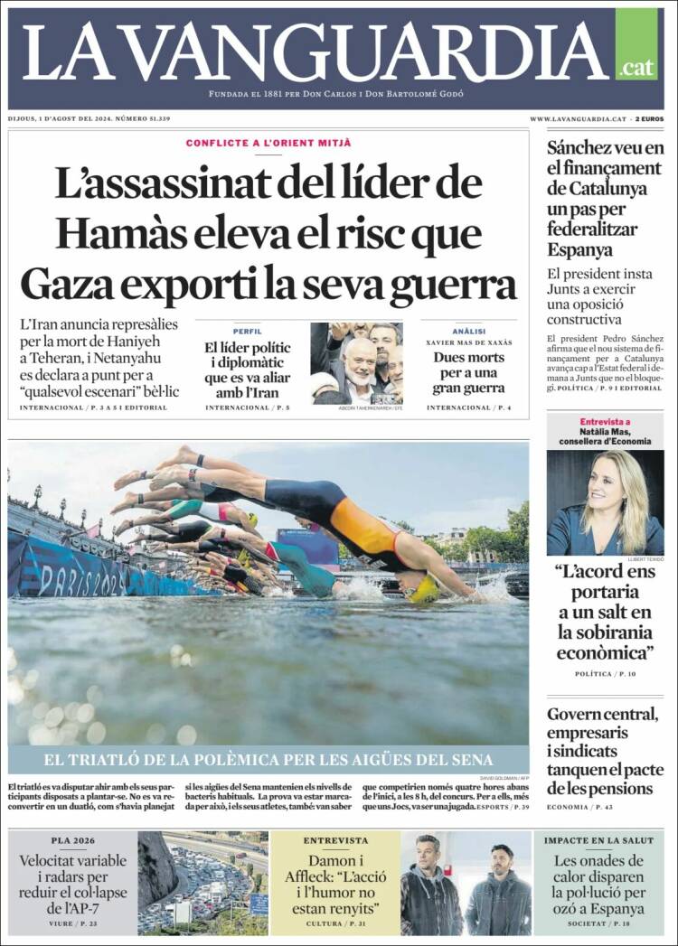 Portada de La Vanguardia (España)