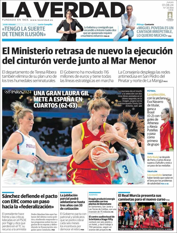 Portada de La Verdad de Murcia (España)