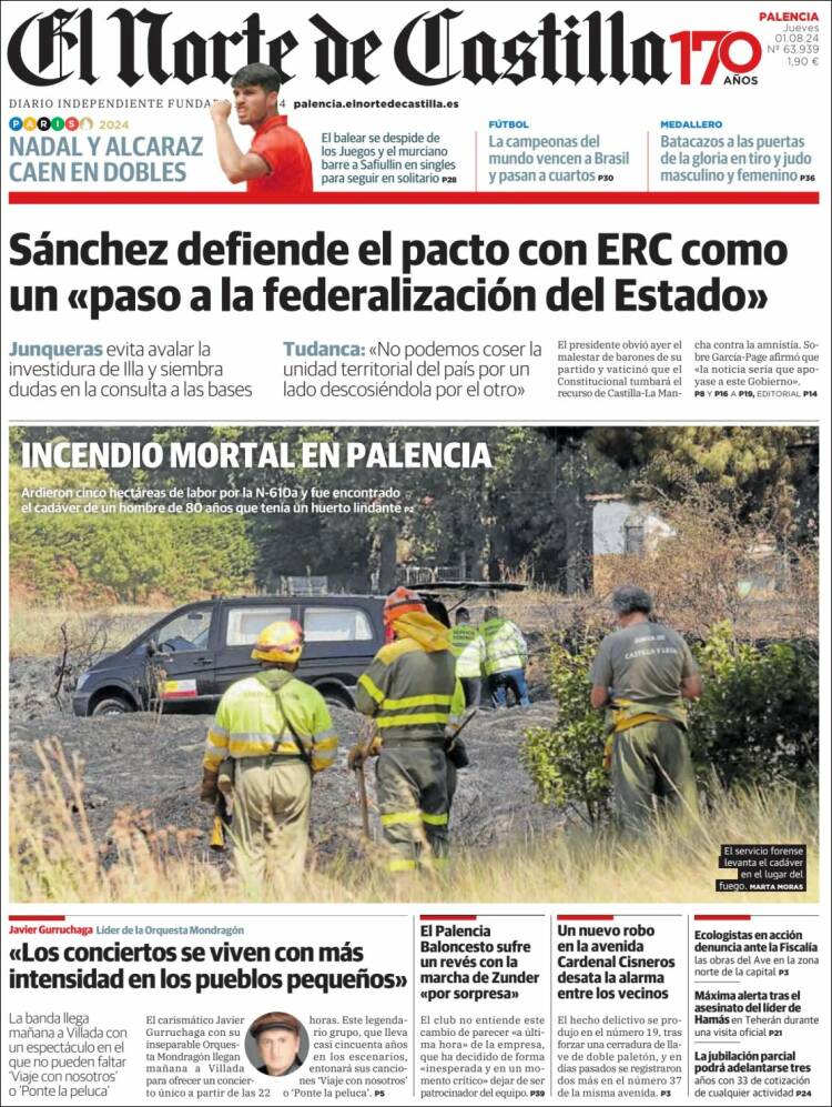 Portada de Norte de Castilla - Palencia (España)