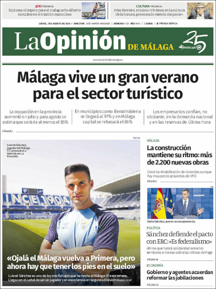 Portada de La Opinión de Málaga (España)