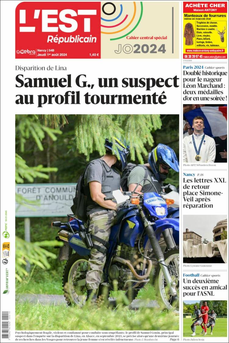 Portada de L'Est Republicain (France)