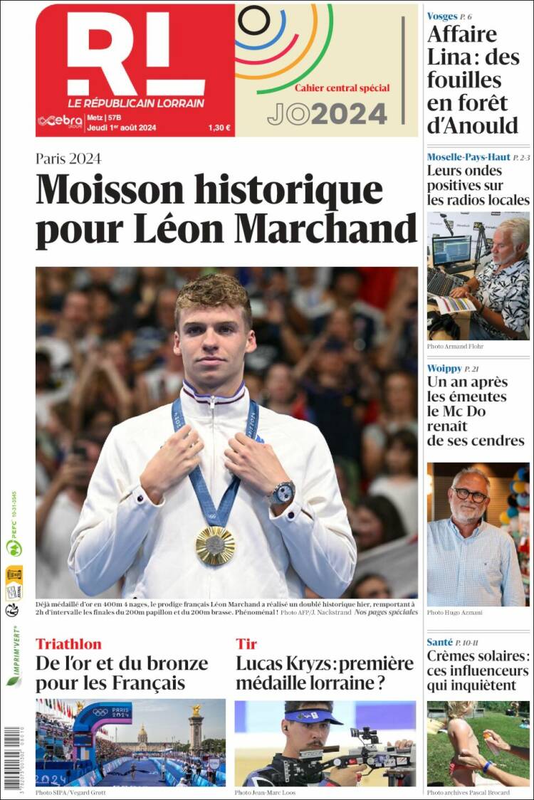 Portada de Le Republicain Lorrain (France)
