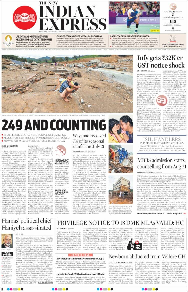 Portada de New Indian Express (India)