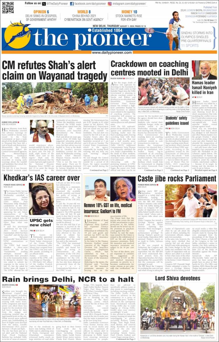 Portada de The Pioneer (India)