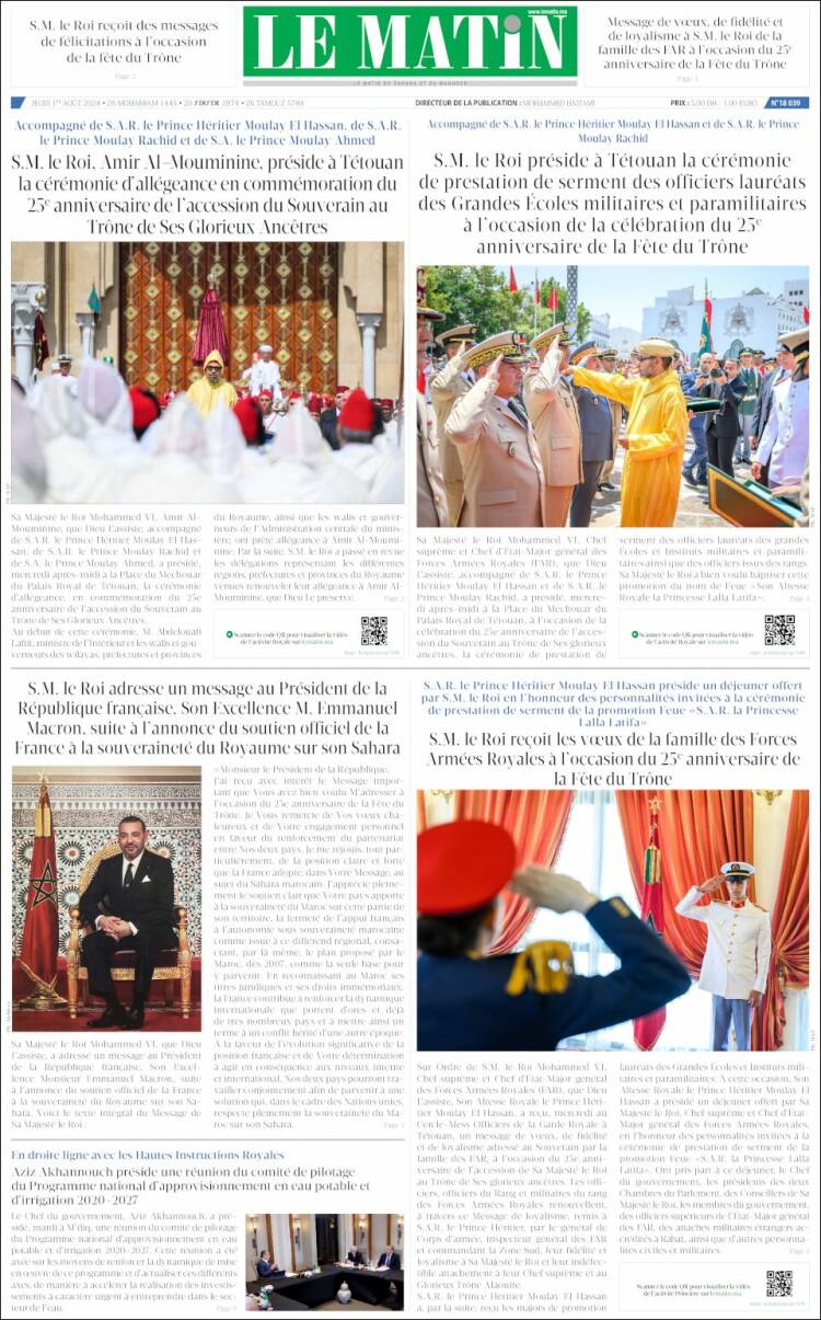 Portada de Le Matin (Marruecos)