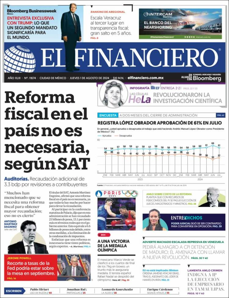 Portada de El Financiero (M&eacute;xico)