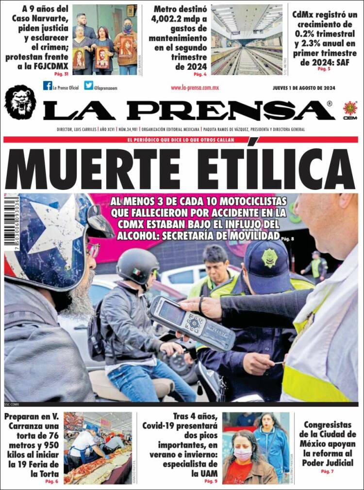 Portada de La Prensa (M&eacute;xico)
