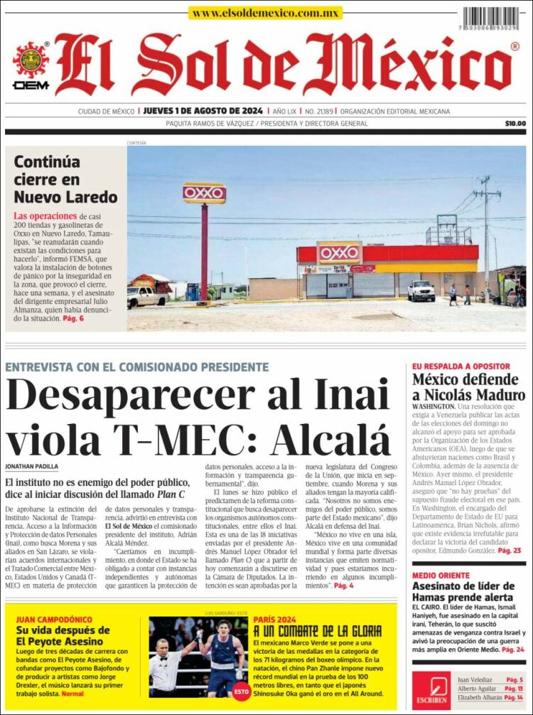 Portada de El Sol de México (M&eacute;xico)