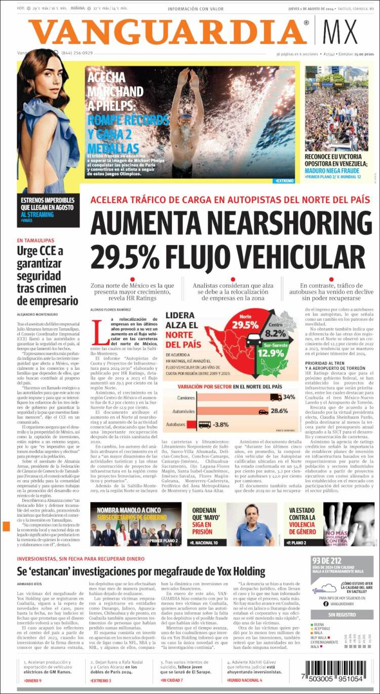 Portada de Vanguardia (M&eacute;xico)