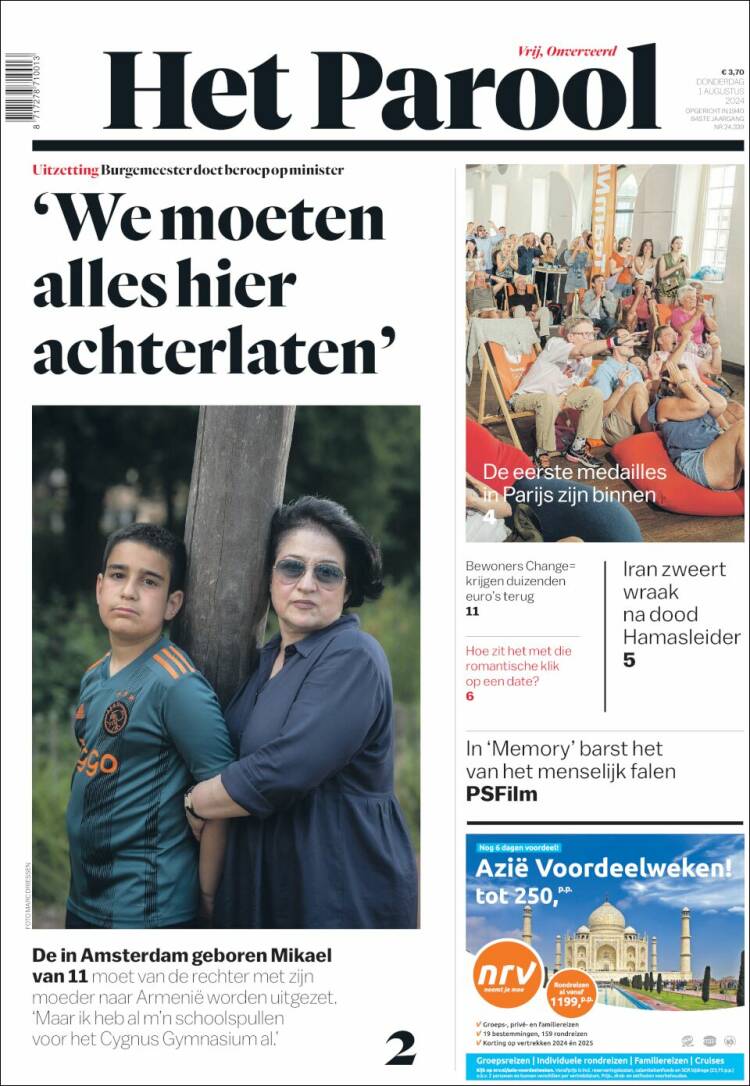 Portada de Het Parool (Pa&iacute;ses Bajos)