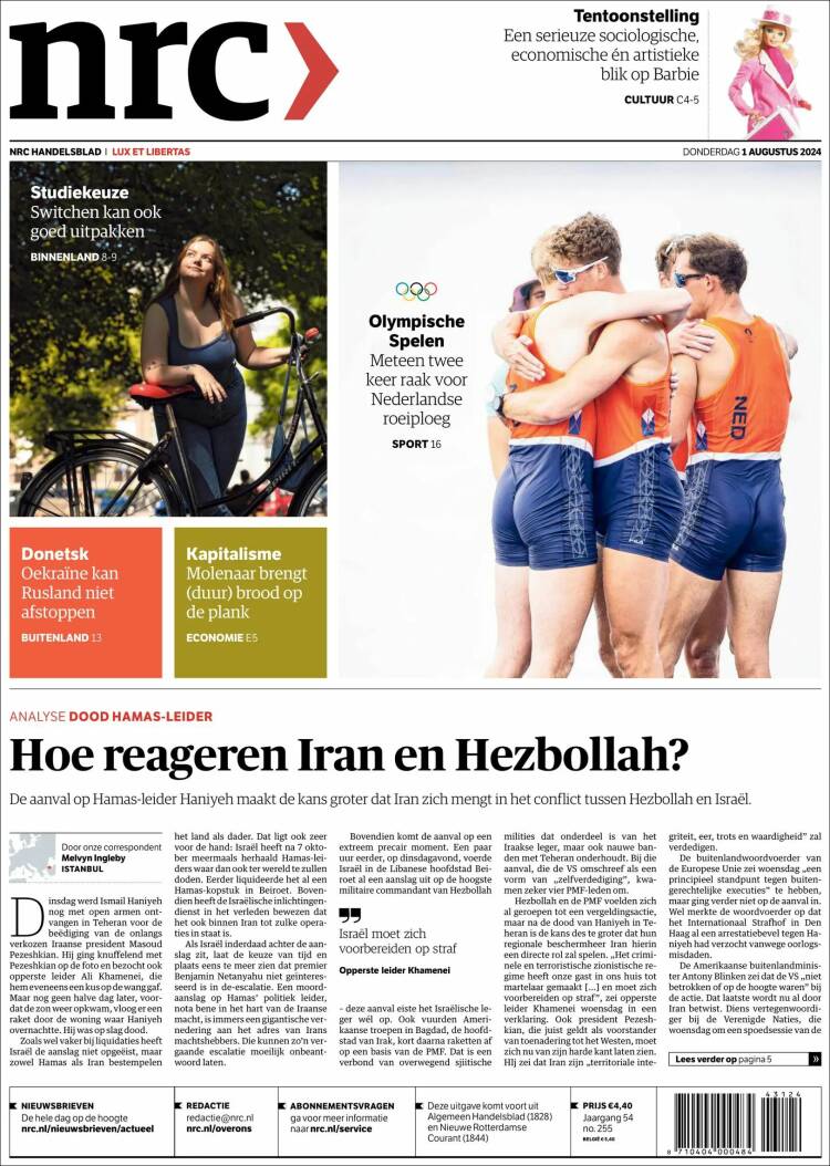 Portada de NRC Handelsblad (Pa&iacute;ses Bajos)