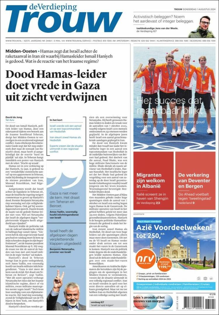 Portada de Trouw (Pa&iacute;ses Bajos)