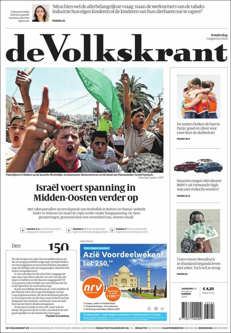 Portada de De Volkskrant (Pa&iacute;ses Bajos)