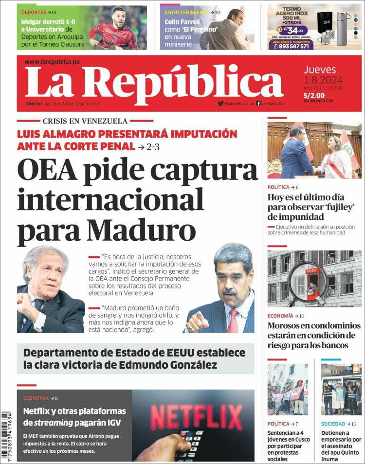 Portada de La Republica (Per&uacute;)