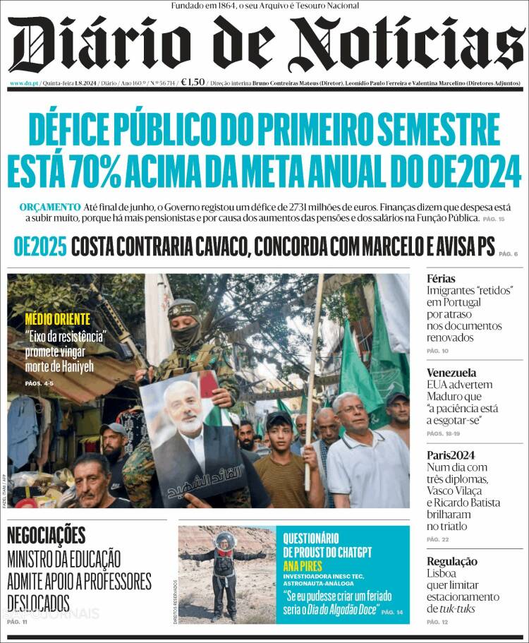 Portada de Diário de Noticias (Portugal)