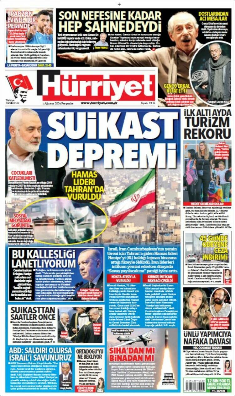 Portada de Hürriyet (Turqu&iacute;a)