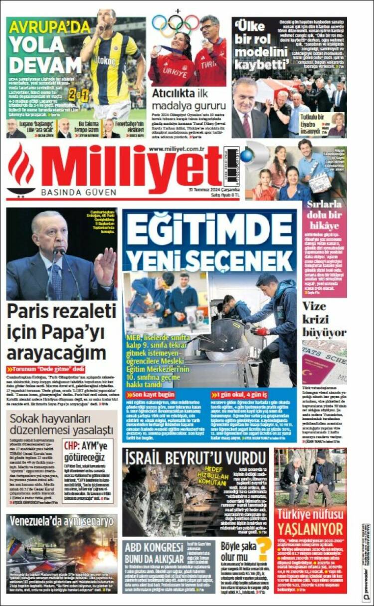 Portada de Milliyet (Turqu&iacute;a)