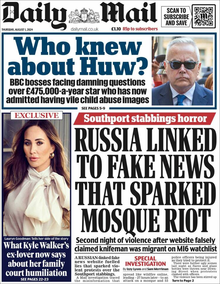 Portada de Daily Mail (Reino Unido)