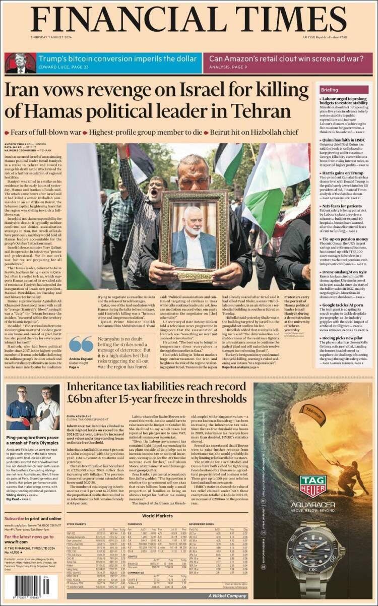 Portada de Financial Times (Reino Unido)