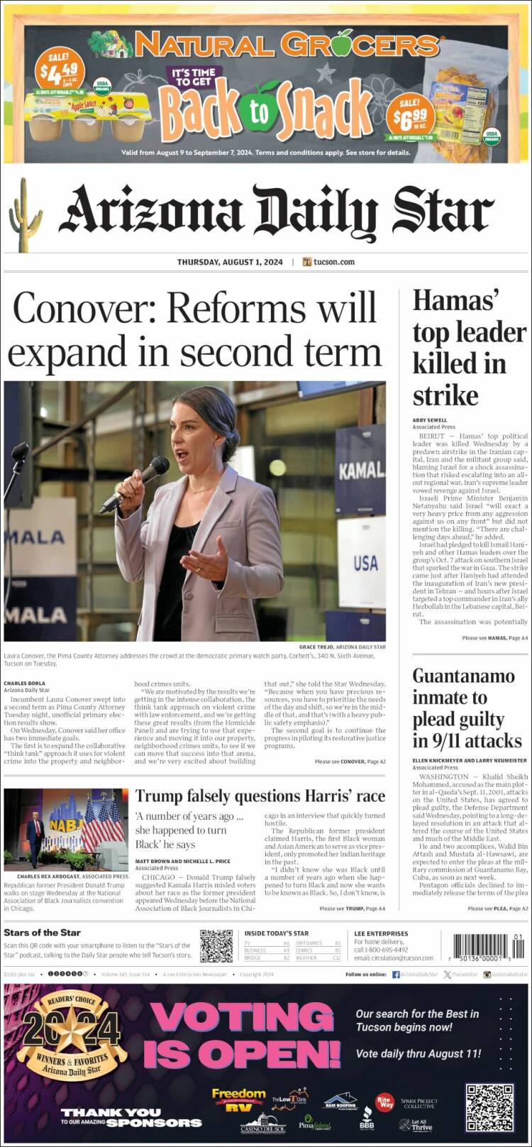Portada de Arizona Daily Star (USA)
