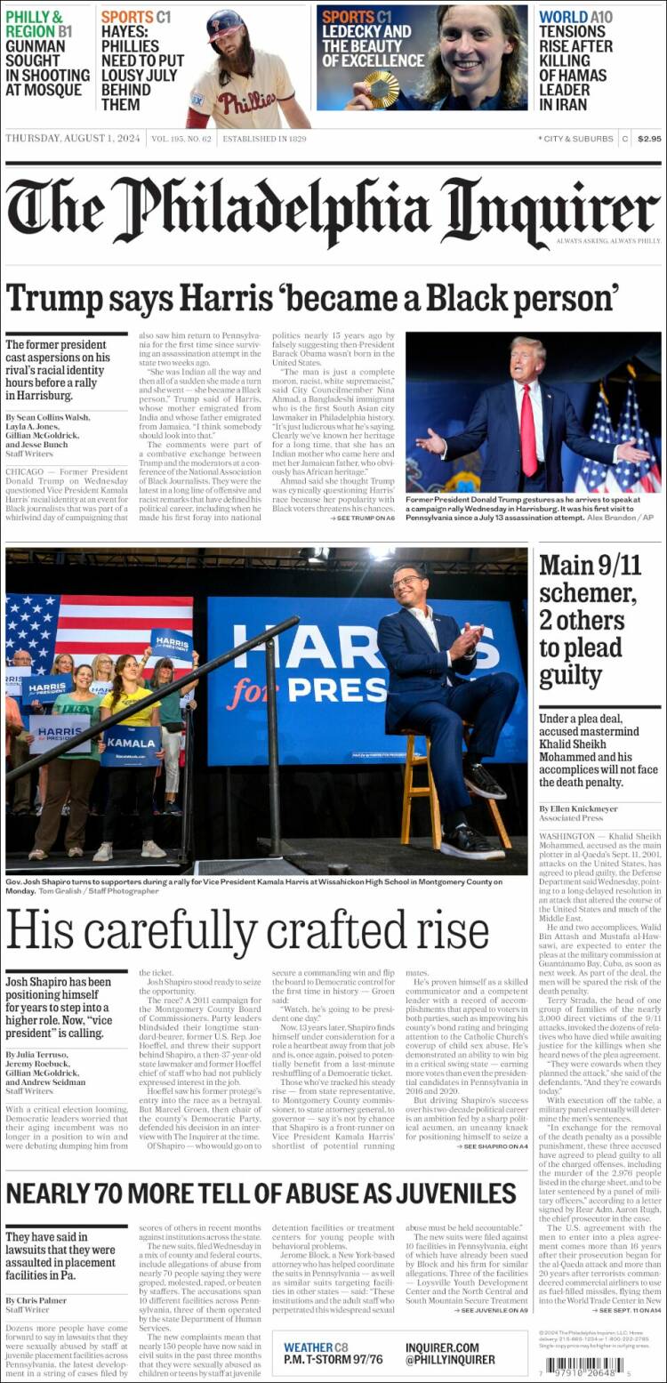 Portada de Philadelphia Inquirer (USA)