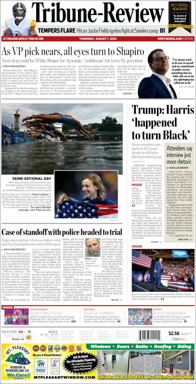 Portada de Tribune-Review (USA)