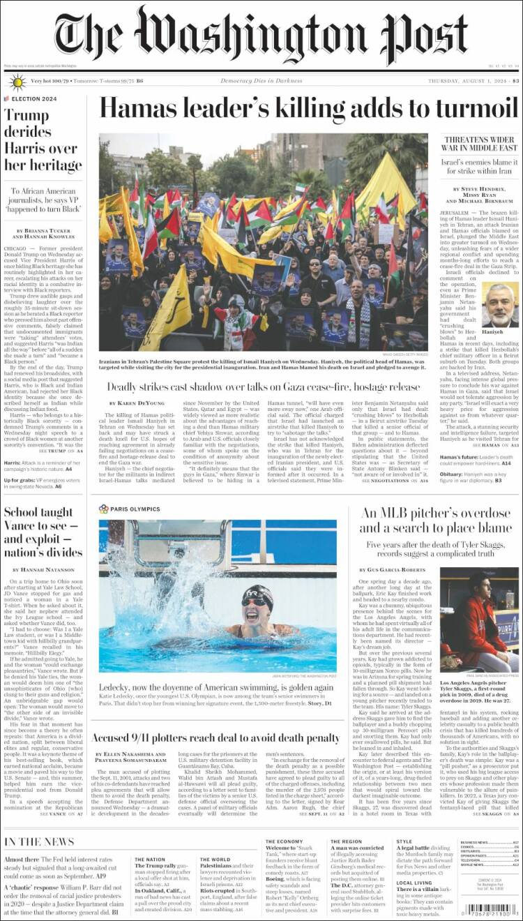 Portada de The Washington Post (USA)