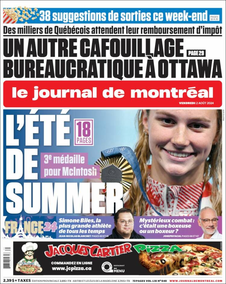 Portada de Le Journal de Montréal (Canadá)