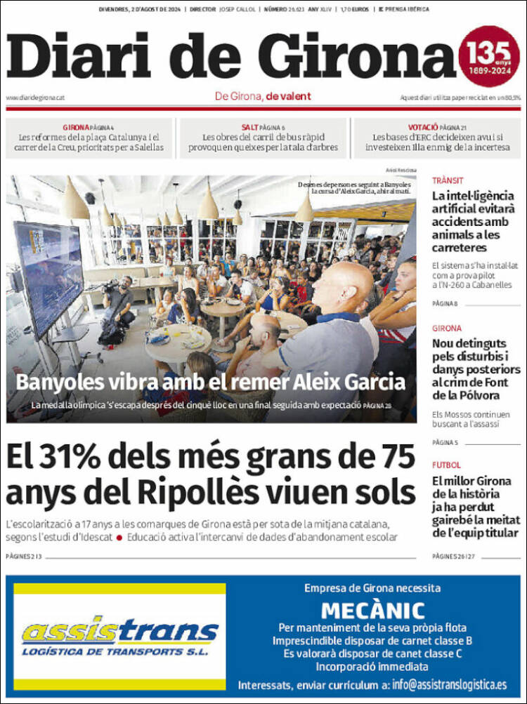 Portada de Diari de Girona (España)