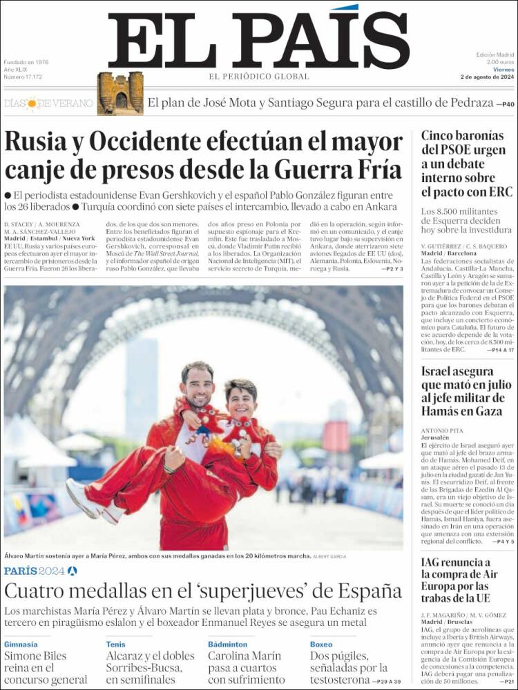 Portada de El País (España)