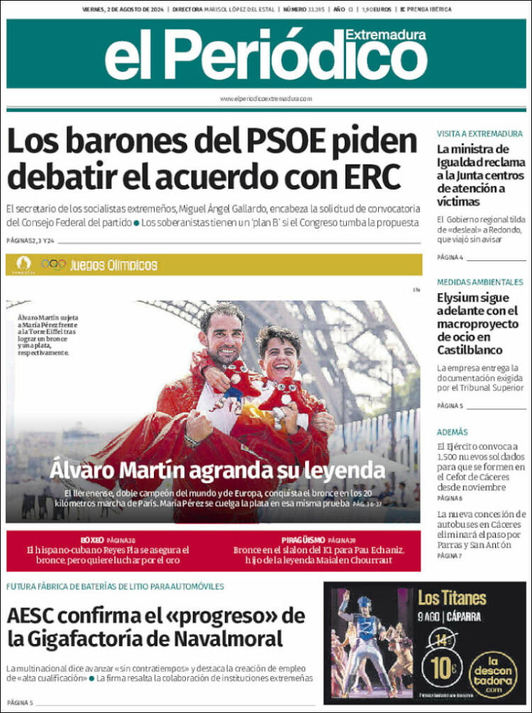 Portada de El Periódico de Extremadura (España)