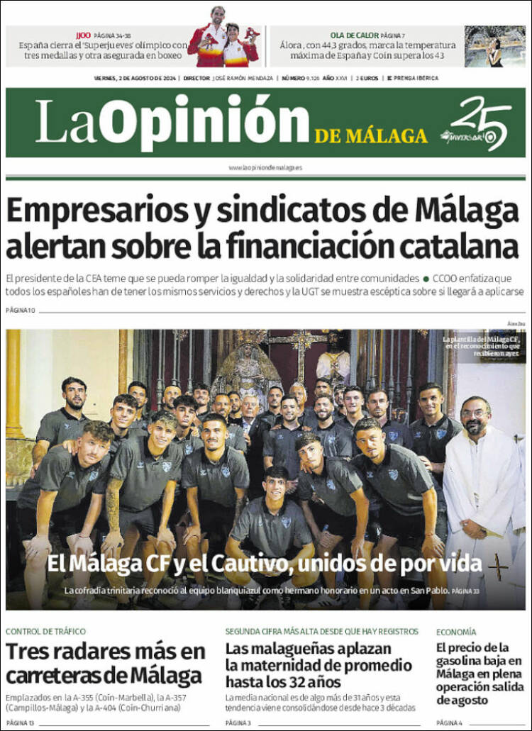 Portada de La Opinión de Málaga (España)
