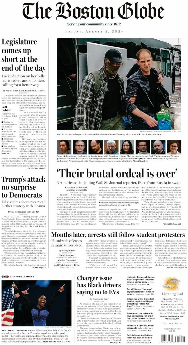 Portada de Boston Globe (USA)
