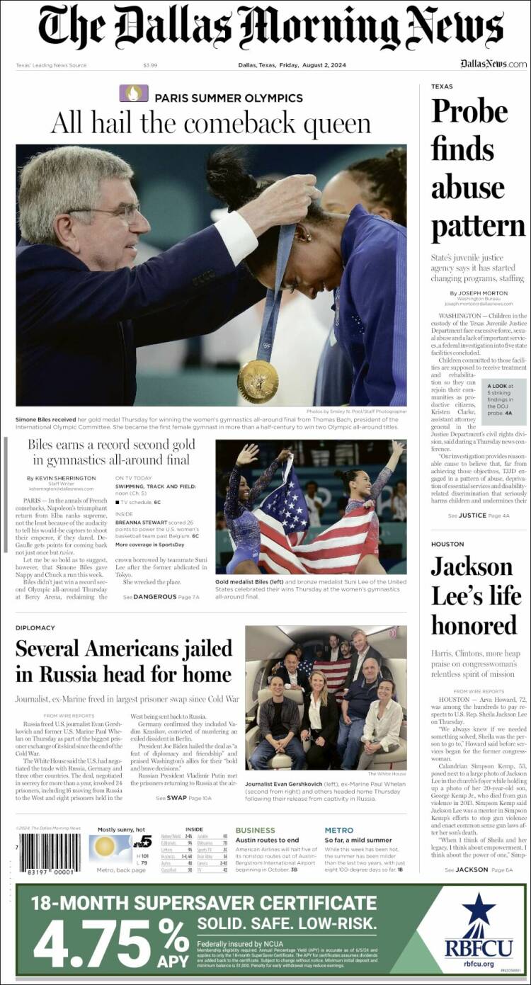 Portada de Dallas Morning News (USA)