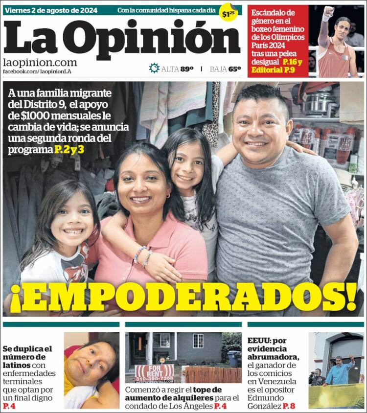 Portada de La Opinión (USA)