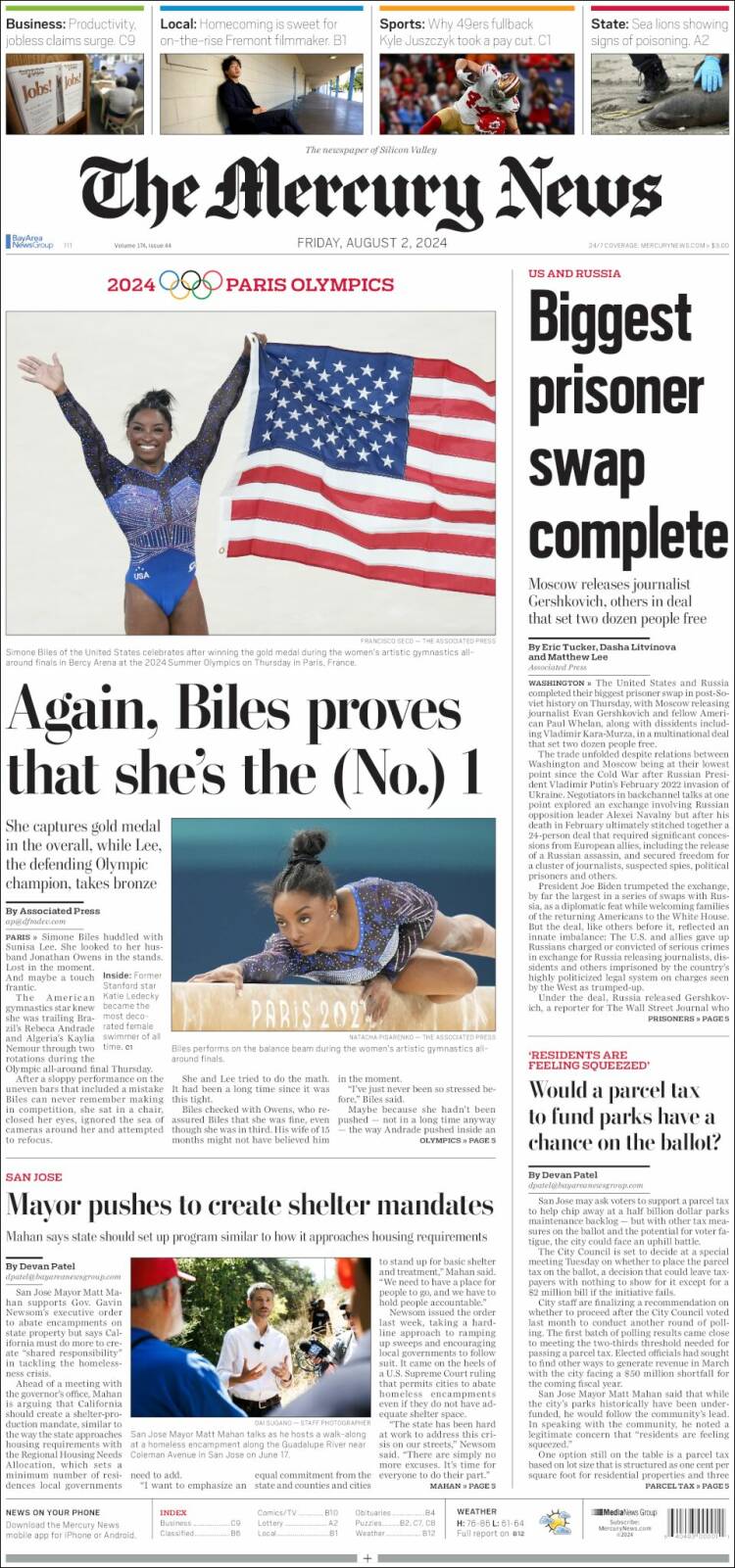 Portada de San Jose Mercury News (USA)