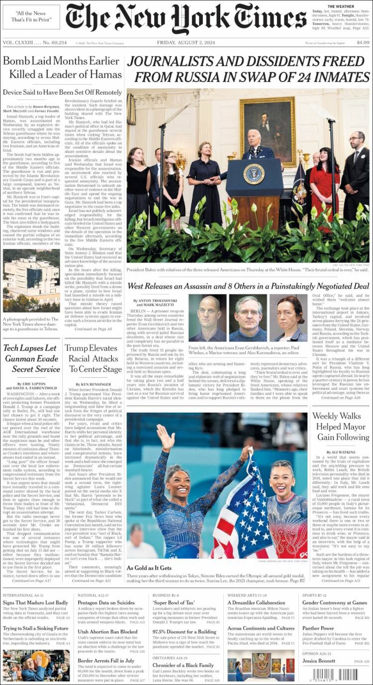 Portada de New York Times (USA)