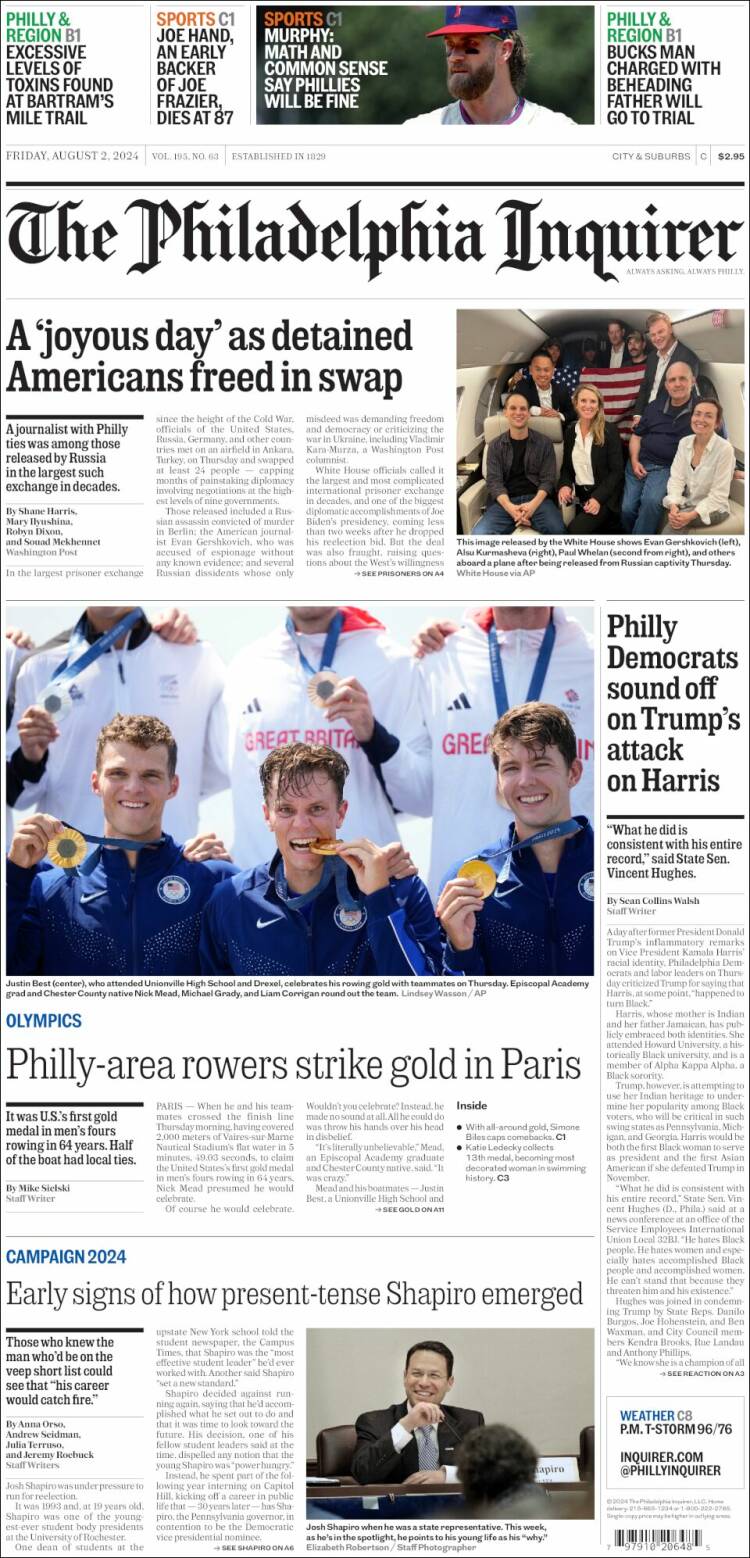 Portada de Philadelphia Inquirer (USA)