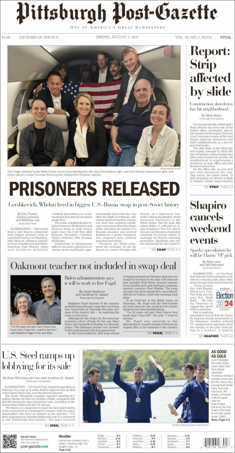 Portada de Pittsburgh Post-Gazette (USA)