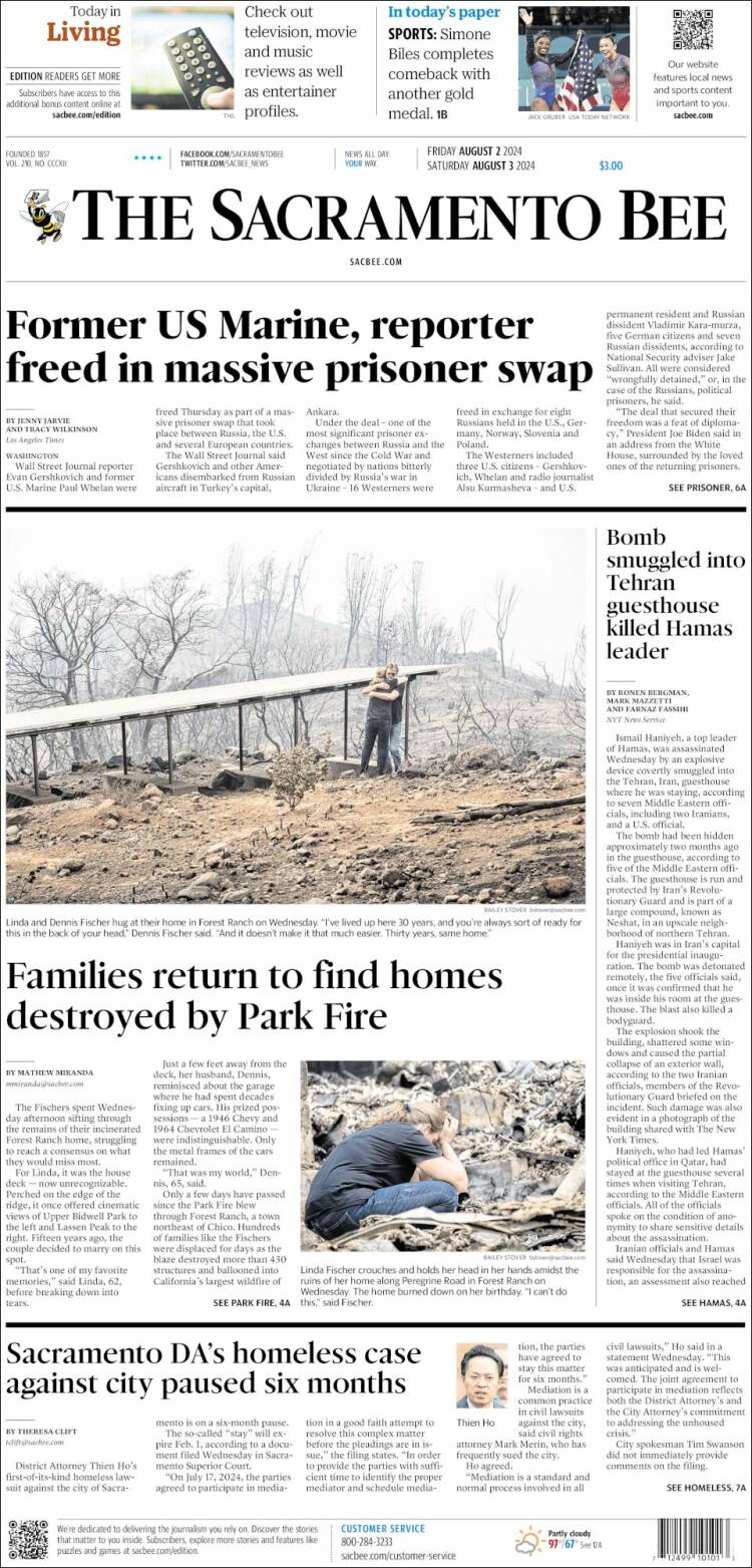 Portada de The Sacramento Bee (USA)