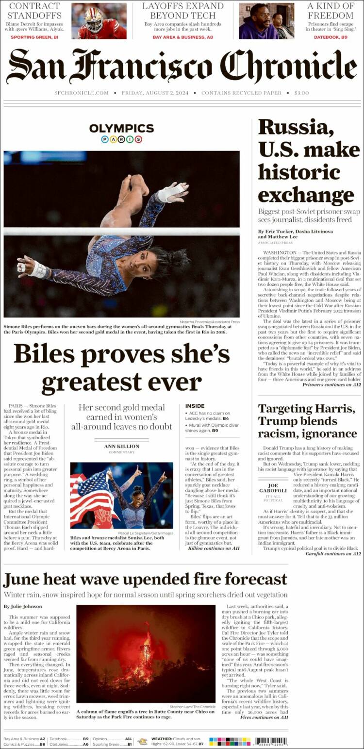 Portada de San Francisco Chronicle (USA)