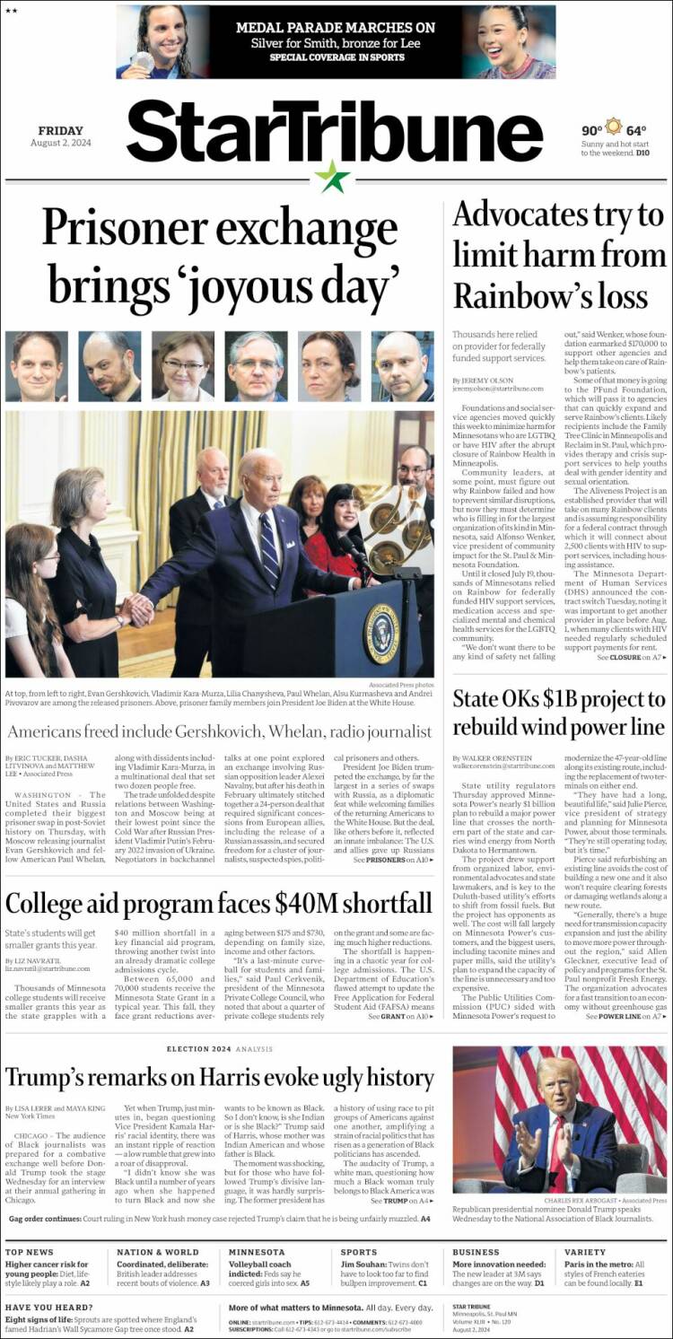 Portada de Star Tribune (USA)