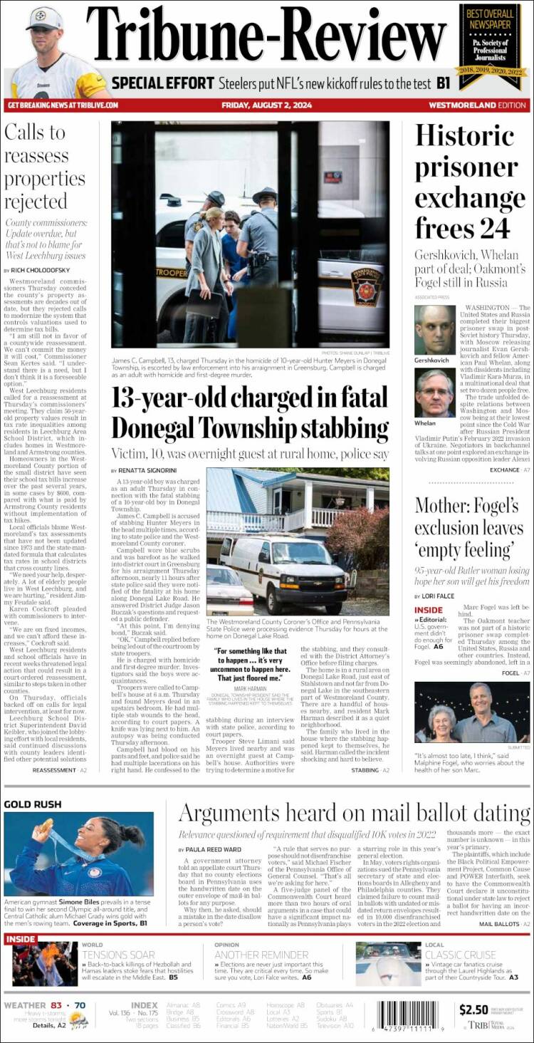 Portada de Tribune-Review (USA)